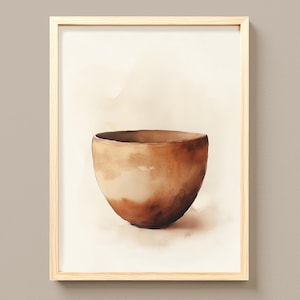 Minimalist Pottery Vase Printable - Earthy Watercolor Art, Neutral Warm Tones, Terracotta and Beige, Rustic Boho Decor, Download Art 90