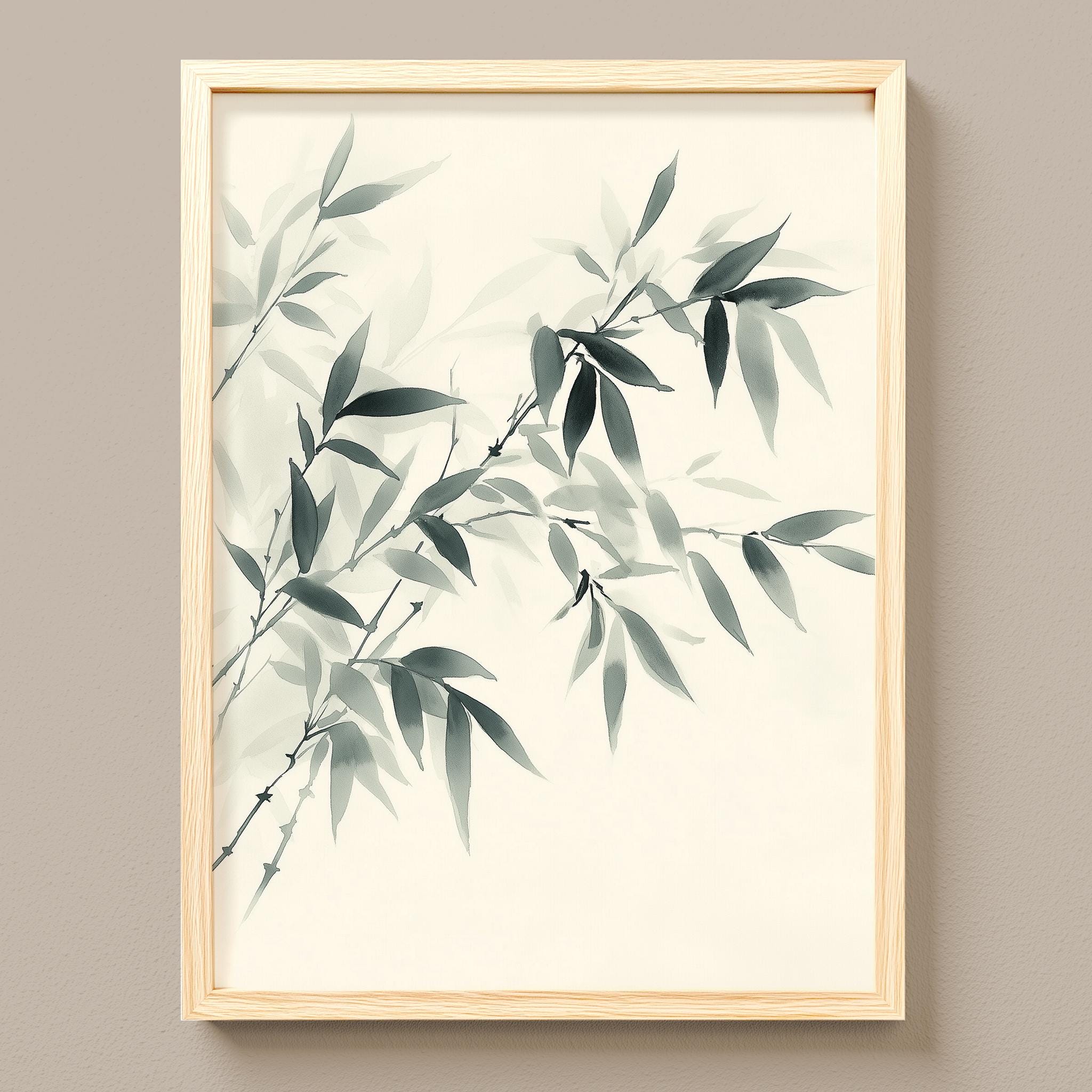 ミニマルな竹の枝のイラスト、モダンな水墨画風植物画（デジタル