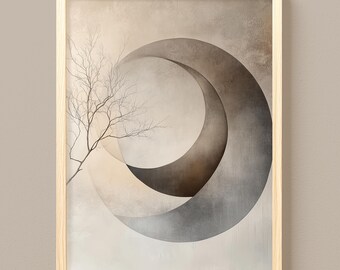 Abstract Crescent Moon Painting, Minimalist Lunar Wall Art (Digital Download) 503