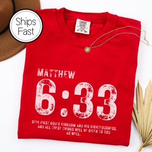 Camiseta Mateo 6:33, Camiseta Buscad primero el Reino, Camiseta con versículo bíblico, Camiseta de fe cristiana, Camiseta con versículo bíblico Red