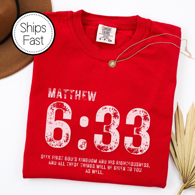 Camiseta Mateo 6:33, Camiseta Buscad primero el Reino, Camiseta con versículo bíblico, Camiseta de fe cristiana, Camiseta con versículo bíblico Red