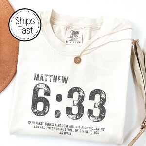 Camiseta Mateo 6:33, Camiseta Buscad primero el Reino, Camiseta con versículo bíblico, Camiseta de fe cristiana, Camiseta con versículo bíblico White