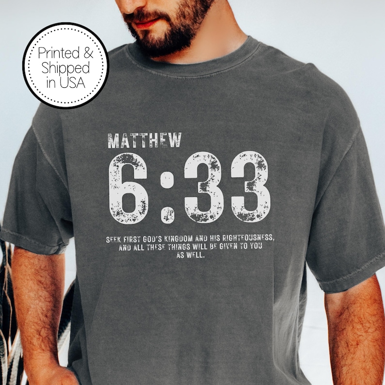 Camiseta Mateo 6:33, Camiseta Buscad primero el Reino, Camiseta con versículo bíblico, Camiseta de fe cristiana, Camiseta con versículo bíblico Pepper