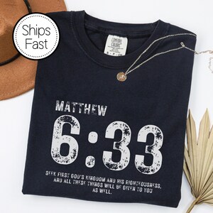 Camiseta Mateo 6:33, Camiseta Buscad primero el Reino, Camiseta con versículo bíblico, Camiseta de fe cristiana, Camiseta con versículo bíblico Black