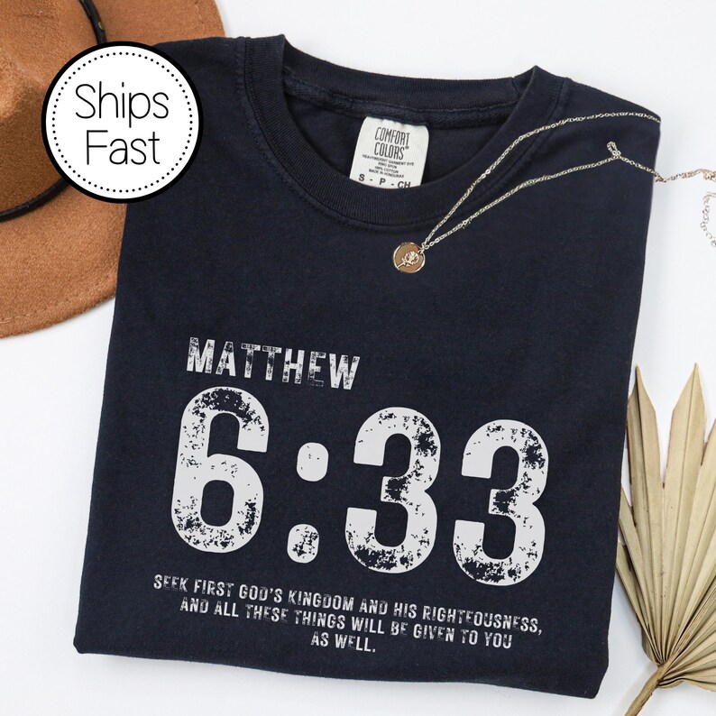 Camiseta Mateo 6:33, Camiseta Buscad primero el Reino, Camiseta con versículo bíblico, Camiseta de fe cristiana, Camiseta con versículo bíblico Black