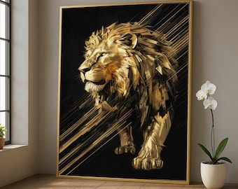 Lion and Lioness King Queen Crown Canvas Wall Art Black and Gold Animal ...