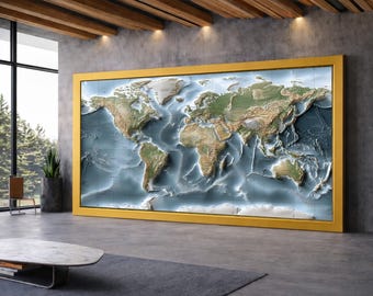 Vintage World Map Canvas Wall Art, Classic Global Map Print, Earth Geography Canvas, Home Office Wall Decoration, Ready to Hang Artwork