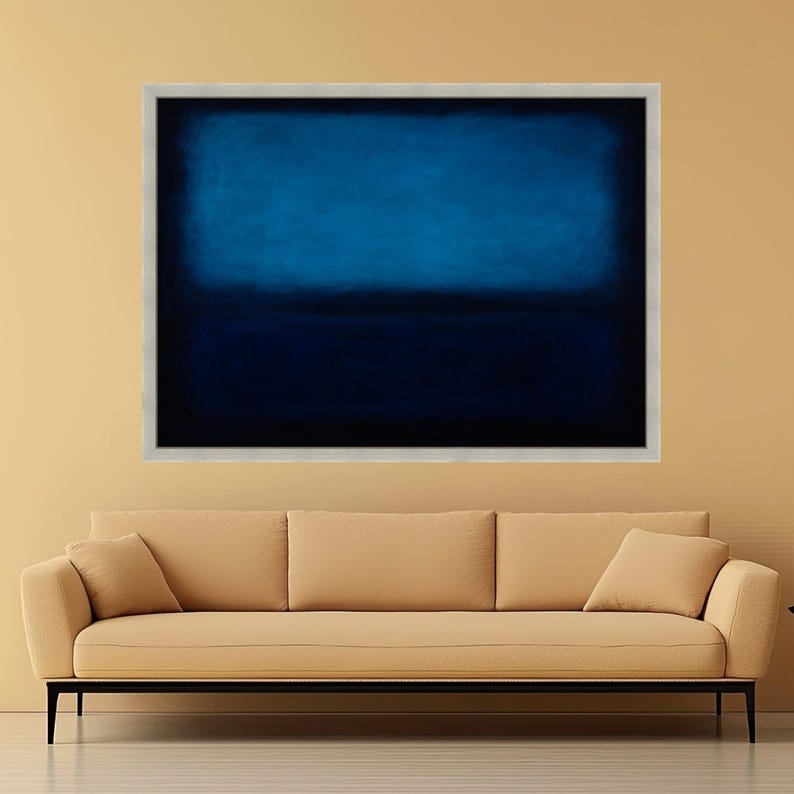 Deep Blue Gradient Canvas Wall Art, Mark Rothko Inspired Blue Tones, Modern Abstract Canvas, Moody Home Decor, Ready to Hang Wall Decoration image 5