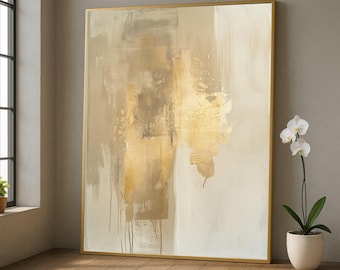 Golden Glow Abstract, Neutral Tones Canvas, Modern Wall Art, Framed Canvas Print, Contemporary Home Decor