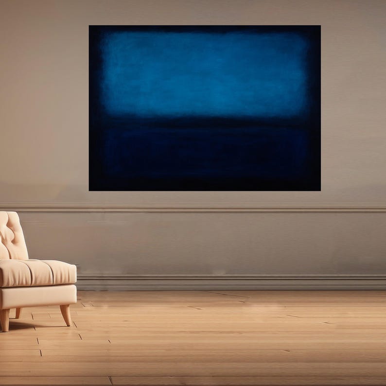 Deep Blue Gradient Canvas Wall Art, Mark Rothko Inspired Blue Tones, Modern Abstract Canvas, Moody Home Decor, Ready to Hang Wall Decoration image 8