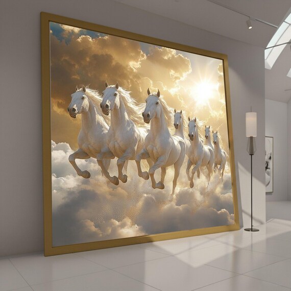 Majestic White Horses Running Canvas, Galloping Stallions Wall Art, Energetic Animal Print, Nature Scene Canvas, Home Decoration Ready to