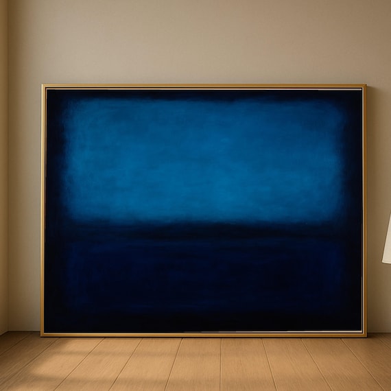 Deep Blue Gradient Canvas Wall Art, Mark Rothko Inspired Blue Tones, Modern Abstract Canvas, Moody Home Decor, Ready to Hang Wall Decoration