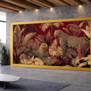 マジェスティック・レオパード・デュオ・キャンバス、トロピカルジャングル・ウォールアート、エキゾチックな野生動物の装飾、自然キャンバス絵画、エレガントな動物アートプリント 画像 1