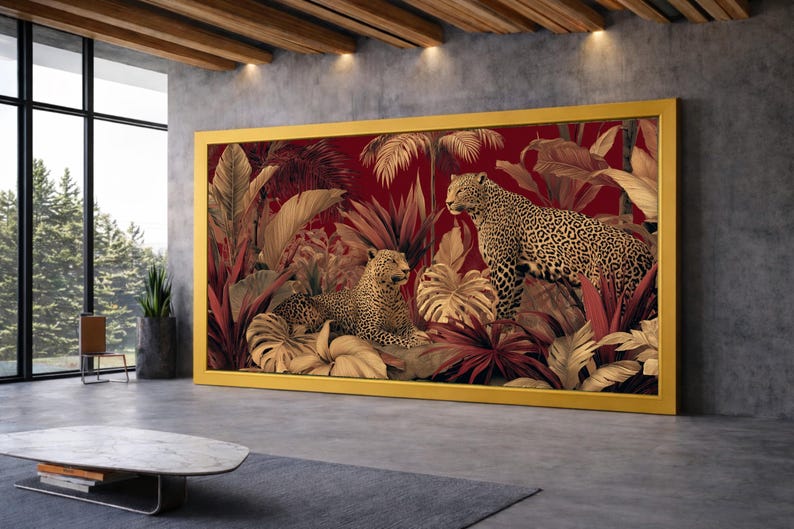 マジェスティック・レオパード・デュオ・キャンバス、トロピカルジャングル・ウォールアート、エキゾチックな野生動物の装飾、自然キャンバス絵画、エレガントな動物アートプリント 画像 1