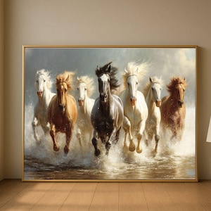 野生の馬が走るキャンバス、疾走する馬のウォールアート、素朴な自然の風景、動物のキャンバスプリント、ダイナミックな馬のホームデコレーション