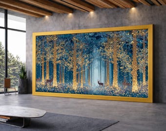 Enchanted Forest Canvas Wall Art, Glowing Trees and Deer, Magical Woodland Scene, Nature Fantasy Canvas, Illuminated Forest Decor