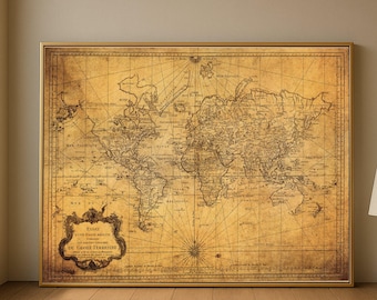 Vintage World Map Canvas, Antique Style Globe Wall Art, Old World Cartography, Historical Map Print, Classic Travel Decor, Ready to Hang