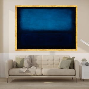Deep Blue Gradient Canvas Wall Art, Mark Rothko Inspired Blue Tones, Modern Abstract Canvas, Moody Home Decor, Ready to Hang Wall Decoration image 2