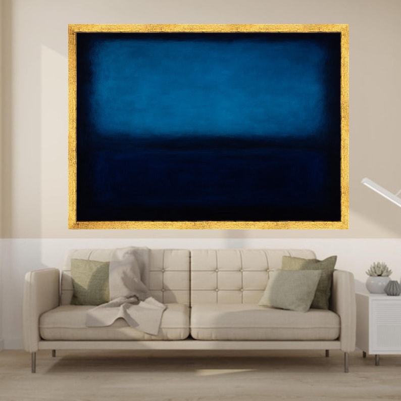 Deep Blue Gradient Canvas Wall Art, Mark Rothko Inspired Blue Tones, Modern Abstract Canvas, Moody Home Decor, Ready to Hang Wall Decoration image 2