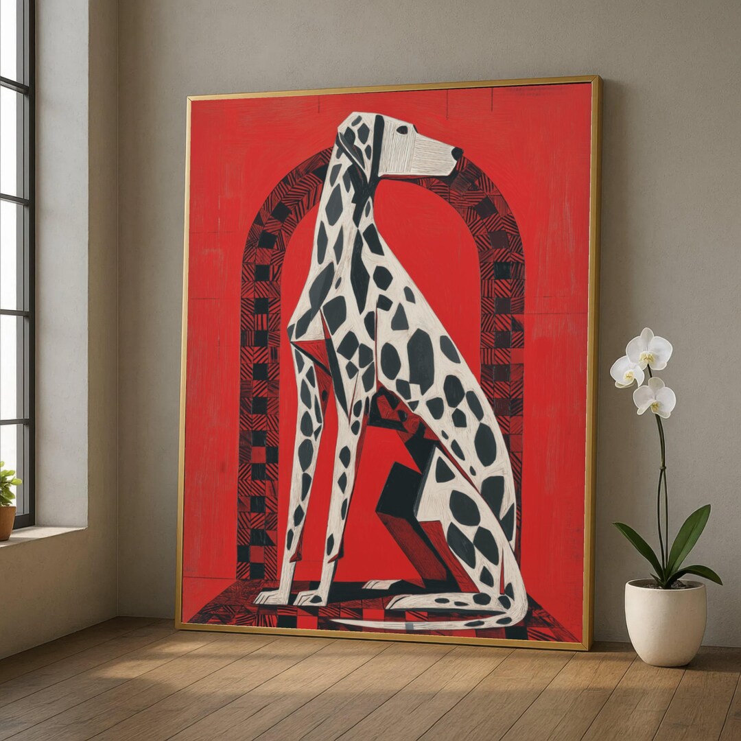 Modern Abstract Greyhound Dog Canvas, Geometric Black and White Pet Art ...