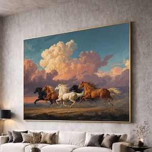 Running Wild Horses Canvas Wall Art, Majestic Horses Motion, Sunset Landscape Painting, Nature Animal Wall Decor, Home Decoration Canvas