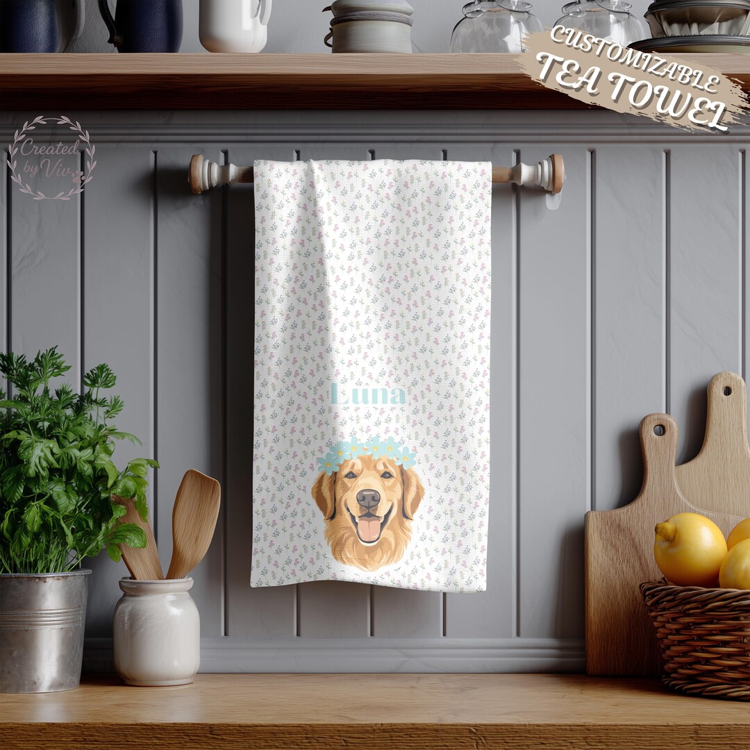 Personalized Pet Portrait Kitchen Towel | Custom Dog & Cat Tea Towel - Etsy
