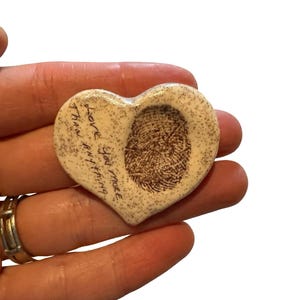 Custom ceramic heart worry stone with fingerprint and handwritten message