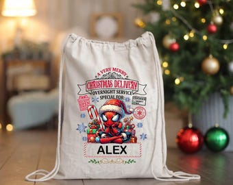Custom Spiderman Christmas Santa Sack, Personalized Gift Bag