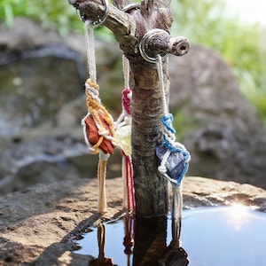 Crystal keychain pendant, natural crystal DIY weaving material kit, includes tutorial.