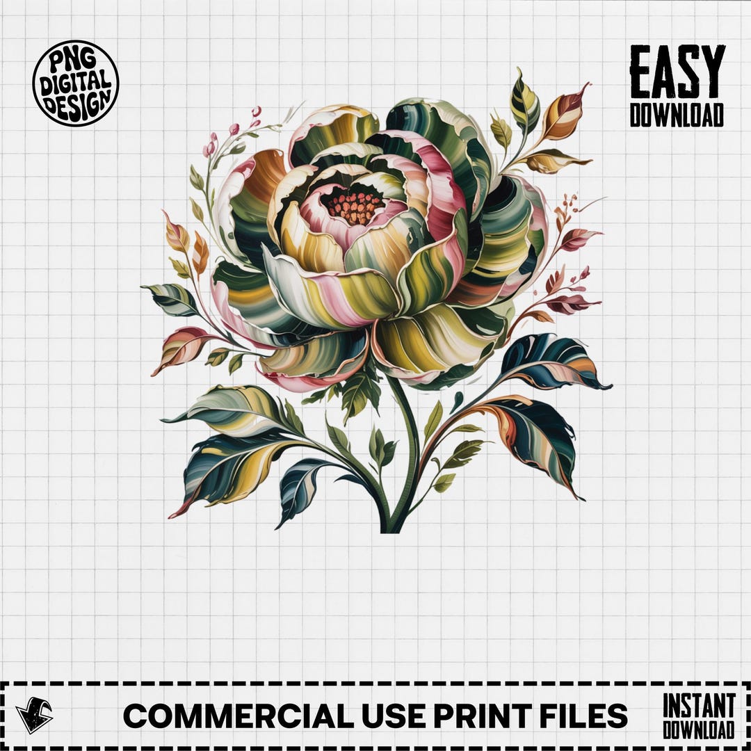 Abstract Peony Floral Print, Impasto Botanical Wall Art (digital ...