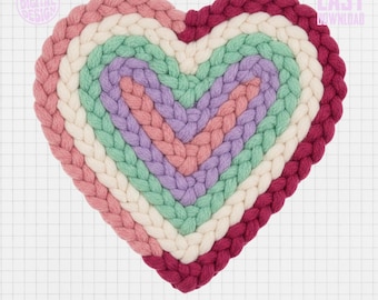 Braided Heart PNG, Pastel Woven Design (Digital Download)