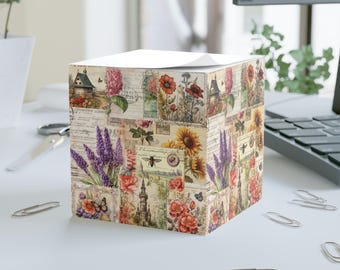 Vintage Flower Stamp Cottagecore Stationary Note Cube | Grandmacore Sticky Notes 700 Pages