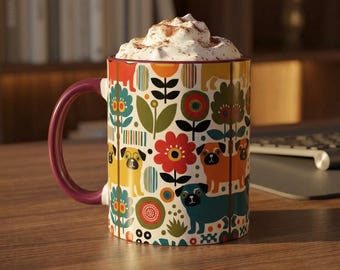 1970s Pug Pattern Mug | Scandinavian Dog Accent, Pug Mom Dad Grandma