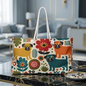 Midcentury Pug Weekender Bag | Pug Mom Tote, Pug Mama Travel Bag