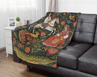 Ukrainian Folk Art Blanket Petrykivka Softest Blanket Throw Minky Version of my Young Lovers Ukrainian Art, Unique Ukrainian Gifts