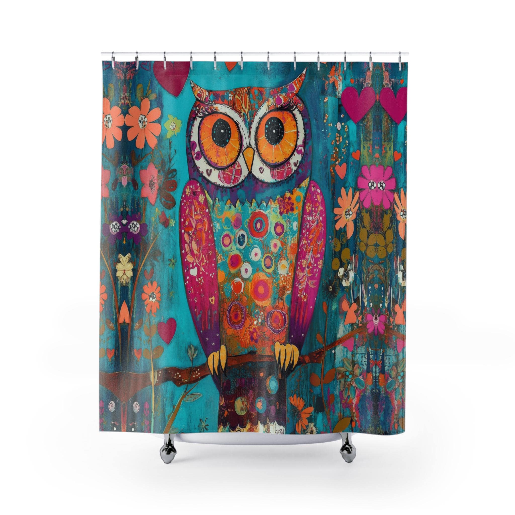 Whimsical Owl Shower Curtain | Kids Bathroom Decor, Cute Bird Bathroom Curtain