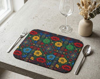 Petrykivka Floral Leather Placemat | Ukrainian Decorative Placemat