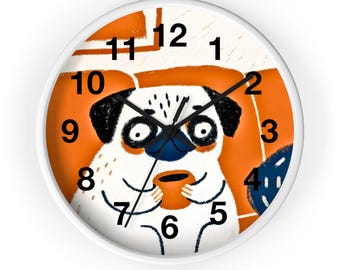 Vintage Midcentury Pug Art Wall Clock | Pug Home Decor