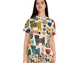 Boho blommig mops-pyjamasset för kvinnor, kort pyjamas | Sött mopsmönster
