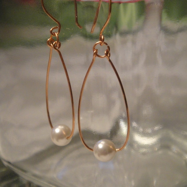 Simple copper and pearl drop earrings