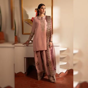 Tassle Silk Farshi Shalwar Suit | Embroidered Ethnic Party Wear Outfit | Pakistani Indian Designer Salwar Kameez