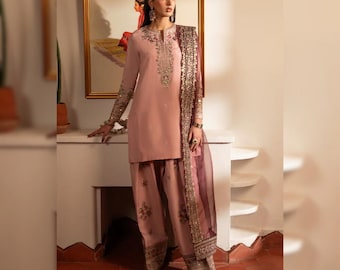 Traje Farshi Shalwar de seda con borlas / Shalwar Kameez formal de diseñador indio pakistaní / Vestido de fiesta bordado / Traje de invitado de boda y Eid