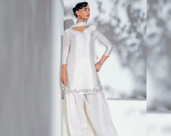 Sheesha Silk Farshi Shalwar Traje / Vestido de diseñador indio paquistaní / Salwar Kameez bordado / Traje de invitado de boda / Vestido de fiesta Eid