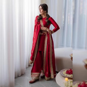 Embroidered Farshi Shalwar Suit | Ethnic Party Wear Formal Outfit | Pakistani Indian Designer Indo Western Dress