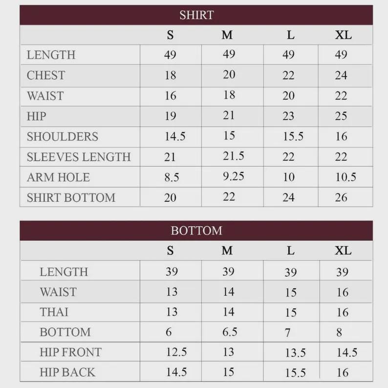 Puede incluir: Tabla de medidas de ropa para camisas y pantalones. Incluye largo, pecho, cintura, cadera, hombros, largo de manga, sisa y bajo de camisa. Tallas de la S a la XL, medidas en cm.