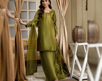 Sheesha Silk Farshi Shalwar Suit | Pakistani Indian Designer Embroidered 3PC Shalwar Kameez | Ethnic Party Wear | Eid & Wedding Guest Outfit