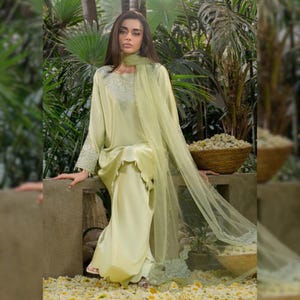 Shamooz Silk Farshi Shalwar Suit | Pakistani Indian Designer Dress | Party Wear Embroidered Shalwar Kameez  | Nikkah & Wedding Guest Outfit