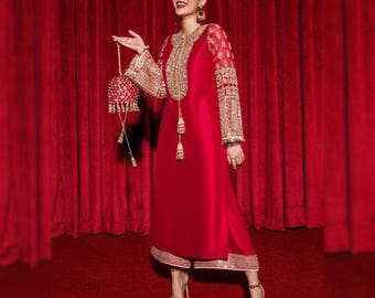 Red Pakistani Indian Formal Suit | 3 Piece Luxury Salwar Kameez | Embroidered Wedding Outfit | Designer Dress | Nikkah Dress | Party Outfit