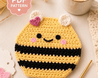 Bee Coaster Crochet Pattern PDF | Cute Crochet Coaster | Mug Rug | Handmade Gift Idea | Advanced Beginner Pattern | Instant Digital Download
