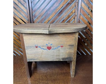 Cottage Core Homemade Wooden Heart Shaped  Stool/Foot Stool / Seat with Storage